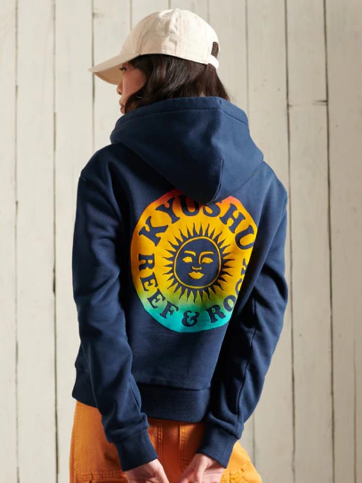 Marinblå Superdry Cali Surf Crop huvtröja för dam