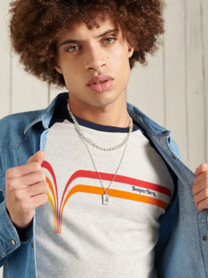 Gråblå Superdry Cali Surf långärmad baseball-T-shirt för män