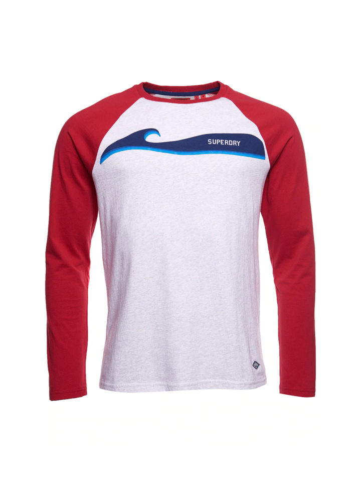 Röd-grå långärmad Superdry Surf Sleeve baseball T-shirt