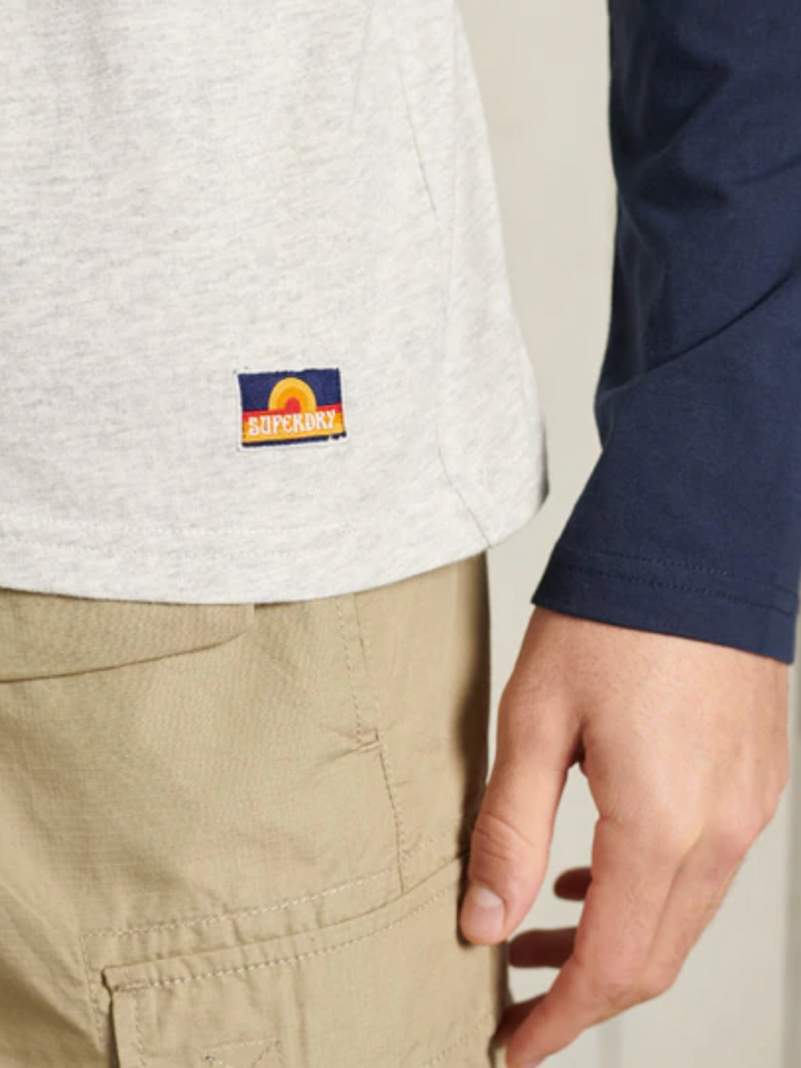 Gråblå Superdry Cali Surf långärmad baseball-T-shirt för män