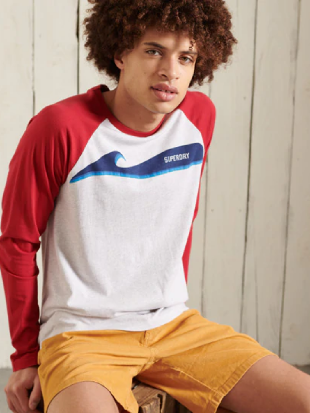 Röd-grå långärmad Superdry Surf Sleeve baseball T-shirt