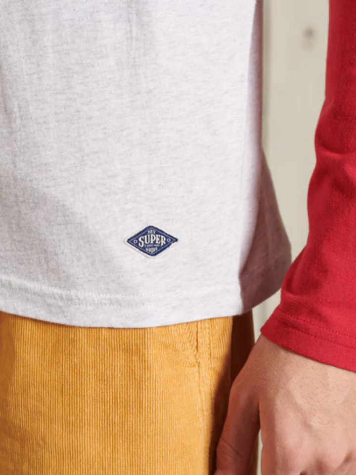 Röd-grå långärmad Superdry Surf Sleeve baseball T-shirt