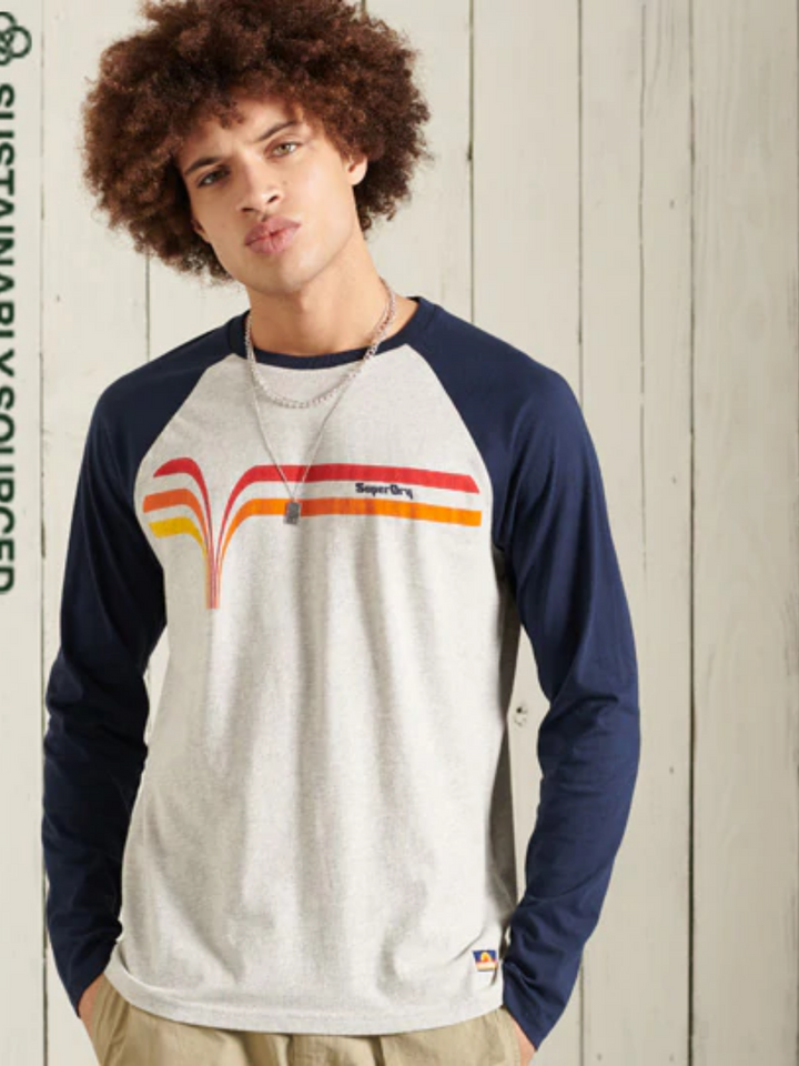 Gråblå Superdry Cali Surf långärmad baseball-T-shirt för män