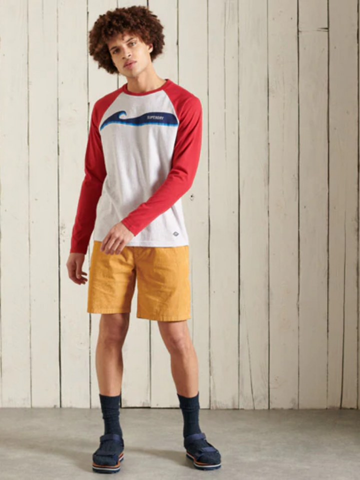 Röd-grå långärmad Superdry Surf Sleeve baseball T-shirt