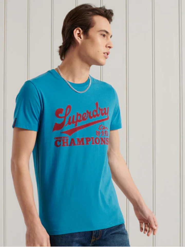 Blå Superdry Collegiate Grafisk T-shirt för män