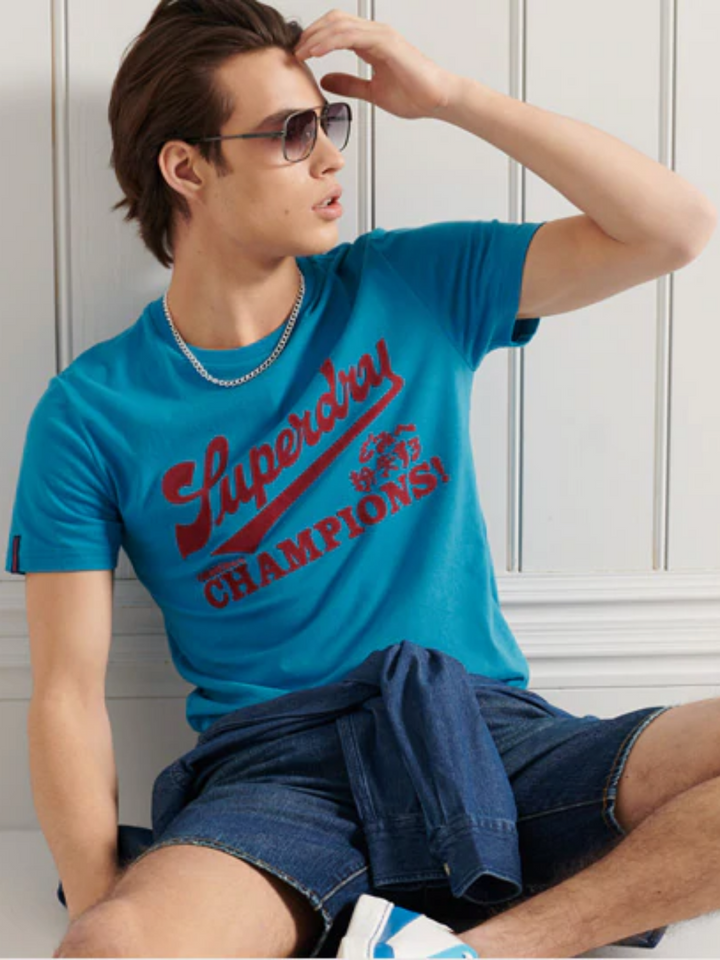 Blå Superdry Collegiate Grafisk T-shirt för män
