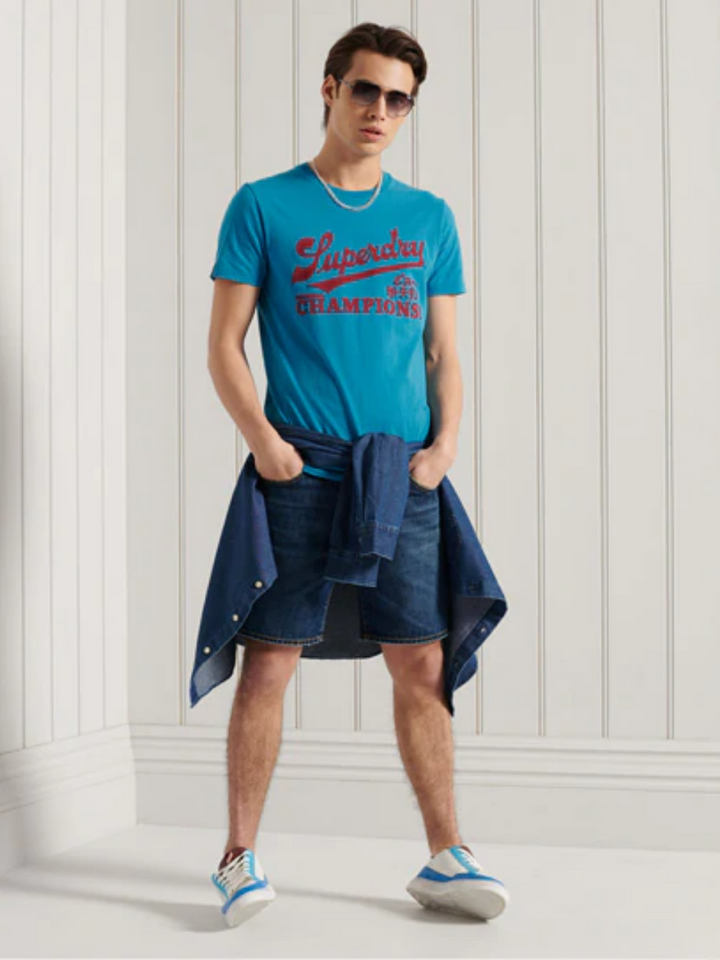 Blå Superdry Collegiate Grafisk T-shirt för män