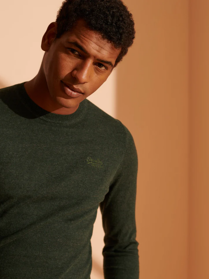 Grön Superdry Crew Neck Herrstickad