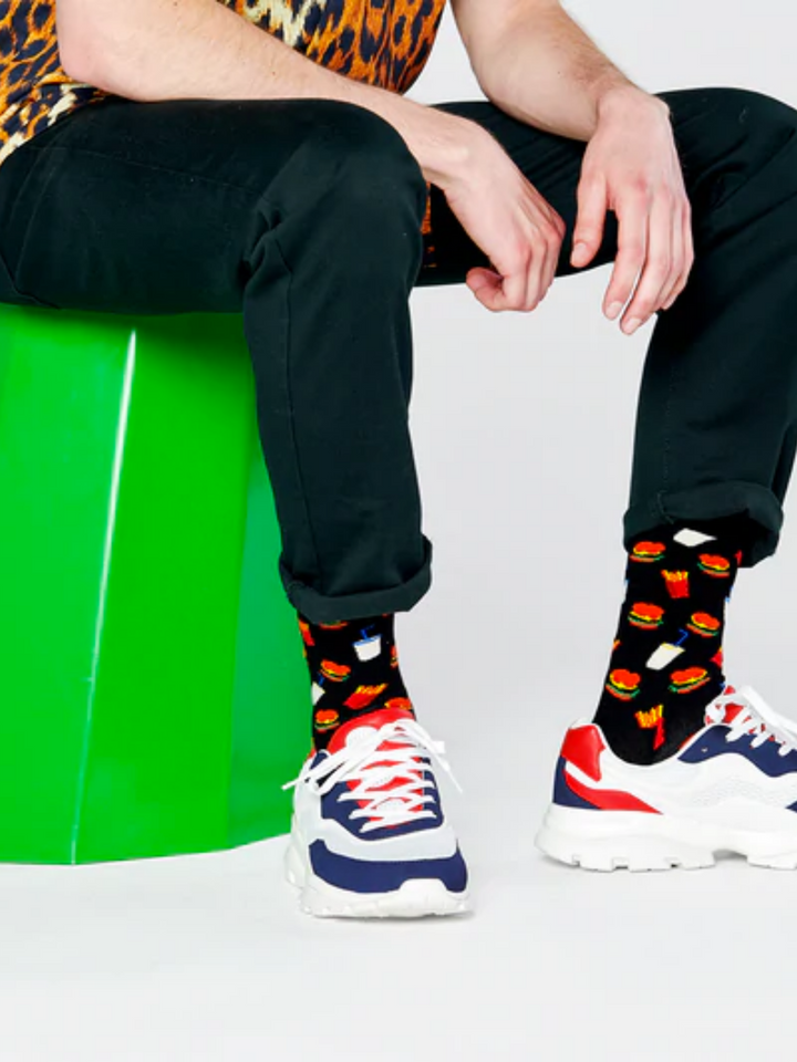 Svarta Happy Socks Hamburgersocka för honom och henne