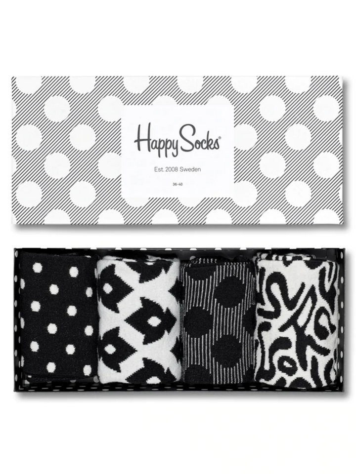 4-pack Svart Vit Happy Socks presentförpackning för honom