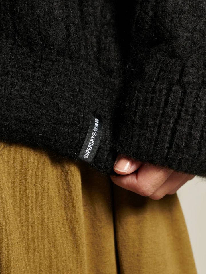 Svart Superdry Cable Knit Cardigan i överdimensionerad storlek
