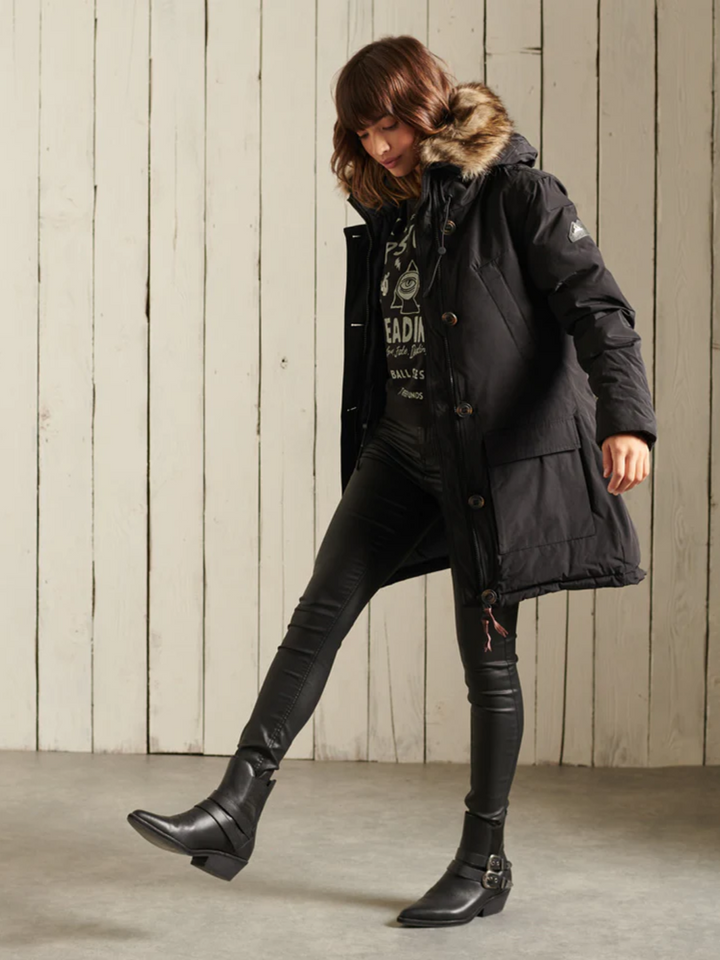 Svart Superdry Parka vinterjacka med huva