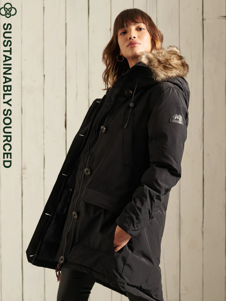 Svart Superdry Parka vinterjacka med huva