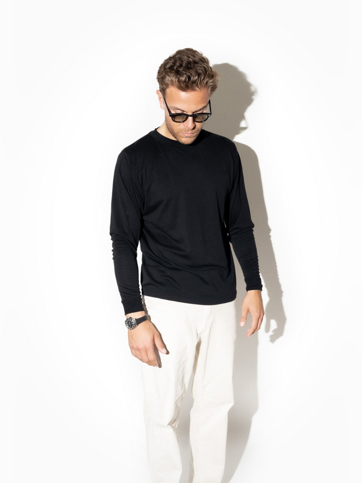 Svart långärmad Palapse Lyocell T-shirt för män