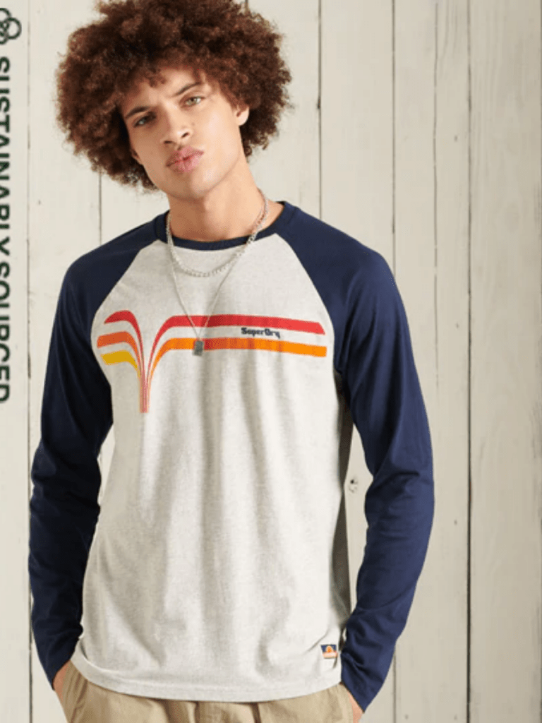 Grå - Blå Superdry Cali Surf Langærmet Herre Baseball T-Shirt L Superdry