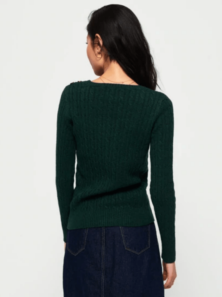 Mørkegrøn Superdry Dame Kabel Strik XS/8 Superdry