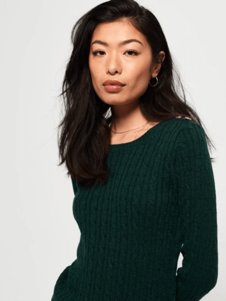 Mørkegrøn Superdry Dame Kabel Strik XS/8 Superdry