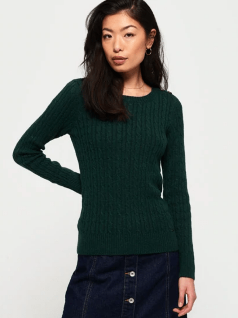 Mørkegrøn Superdry Dame Kabel Strik XS/8 Superdry