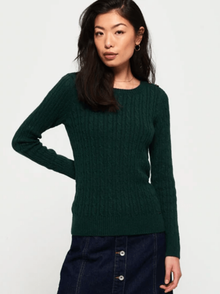 Mørkegrøn Superdry Dame Kabel Strik XS/8 Superdry