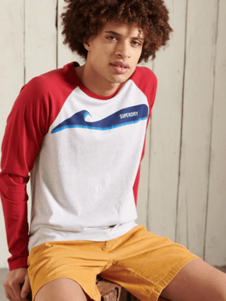 Rød - Grå Langærmet Superdry Surf Sleeve Baseball T-Shirt M Superdry