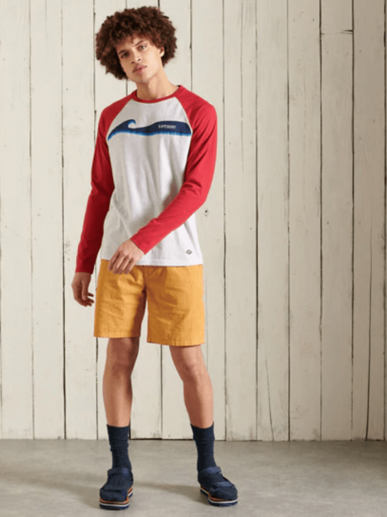 Rød - Grå Langærmet Superdry Surf Sleeve Baseball T-Shirt M Superdry